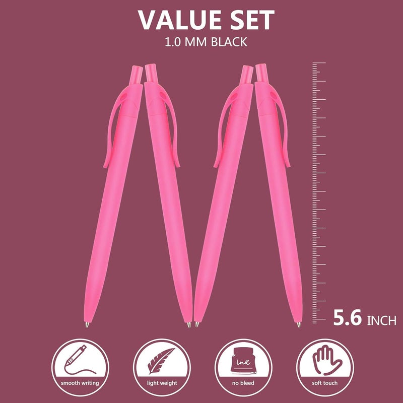 deegtran Pens Bulk, 100 Pack No Bleed Pink Barrel Click Pens, Medium Point, Smooth Ink, 1.0MM Black Ink - Image 2